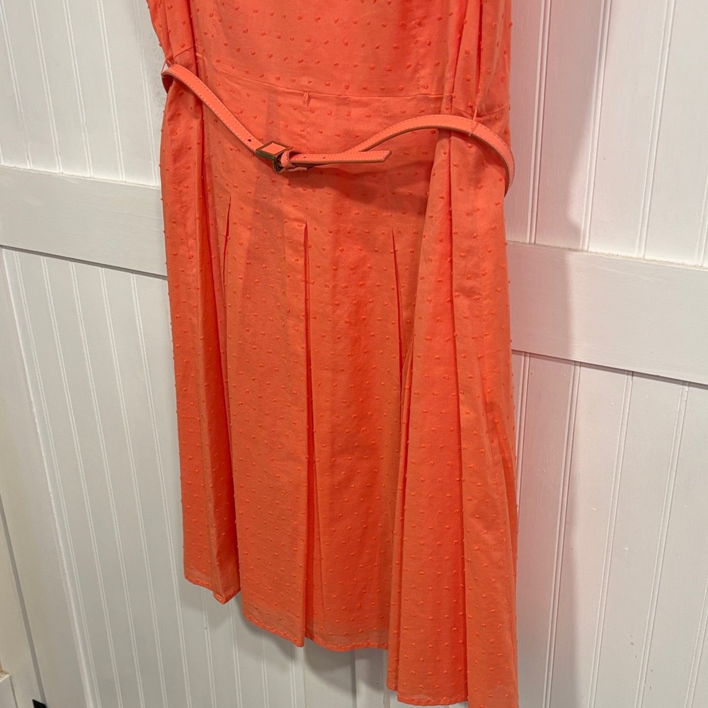 Tommy Hilfiger Vibrant textured coral,belted, Midi Dress, fully lined, size 16 - Picture 6 of 11